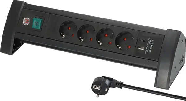 Prelungitor Brennenstuhl - Premium Office-line, 4 prize , USB-C & USB-A, 1.8 m, negru