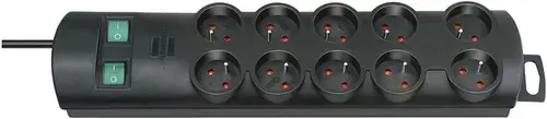Prelungitor Brennerstuhl Primera Line, 10 Prize, Impamantare, Intrerupator, Cablu 2 m (Negru)