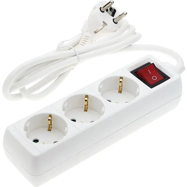 Prelungitor cu 3 prize și întrerupător, cablu 3×1,5 mm², 2 m, Rebel