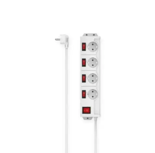 Prelungitor cu 4 prize Hama 223121, intrerupator individual (Alb)