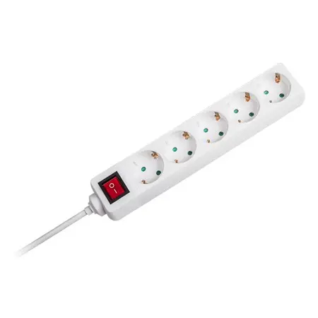 Prelungitor cu 5 prize și întrerupător, cablu 1,5 m, 16A, 3680W, alb, V-TAC VT-1115
