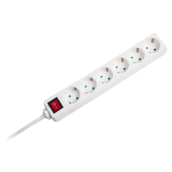 Prelungitor cu 6 prize și întrerupător, 1.5 m, 3G1.5 mm², IP20, alb, V-TAC VT-1116
