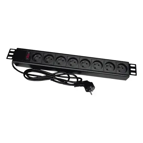 Prelungitor cu 8 prize, Alantec, Plastic, 19inch, 8 x CEE 7/5 CEE 7/7, Negru