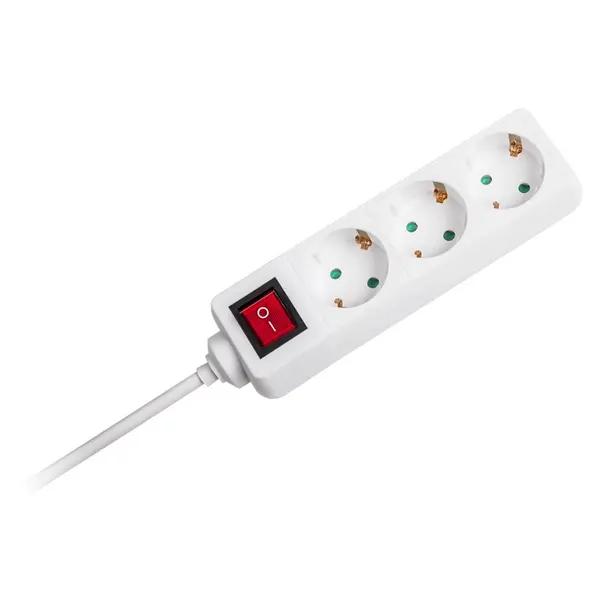 Prelungitor cu întrerupător 3 prize, 5 m, 3G1.5 mm², 16A/3680W, alb, V-TAC VT-1113