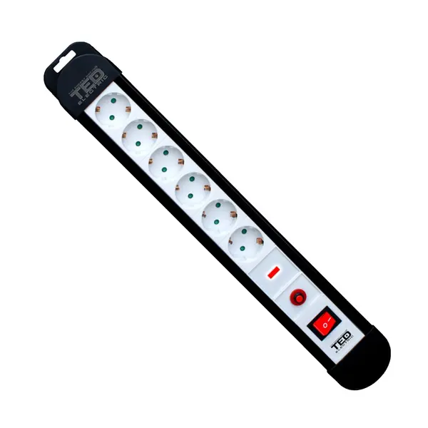 Prelungitor cu protecție 6 prize Schuko, 10 m, cablu 3x1,5 mm², 16A/3680W, negru, TED Electric TED000941