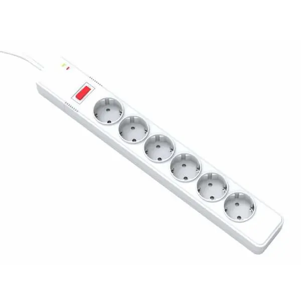 Prelungitor cu protectie Well, 6 prize, 5m, intrerupator, cablu 3x1.5mmp EXTS-6S5M-PROT/04-WL