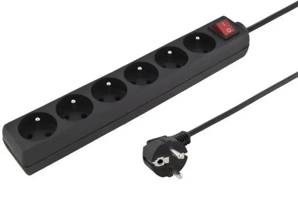 Prelungitor cu switch 6 prize 3m Negru, PPA6K-03BK
