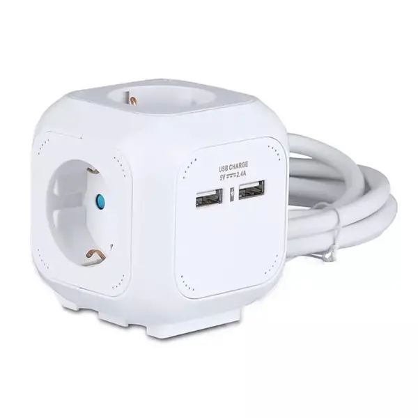 Prelungitor cubic 4 prize + 2 USB 2.1A, 16A, cablu 3×1.5mm², 1.4 m, V-Tac SKU-8800