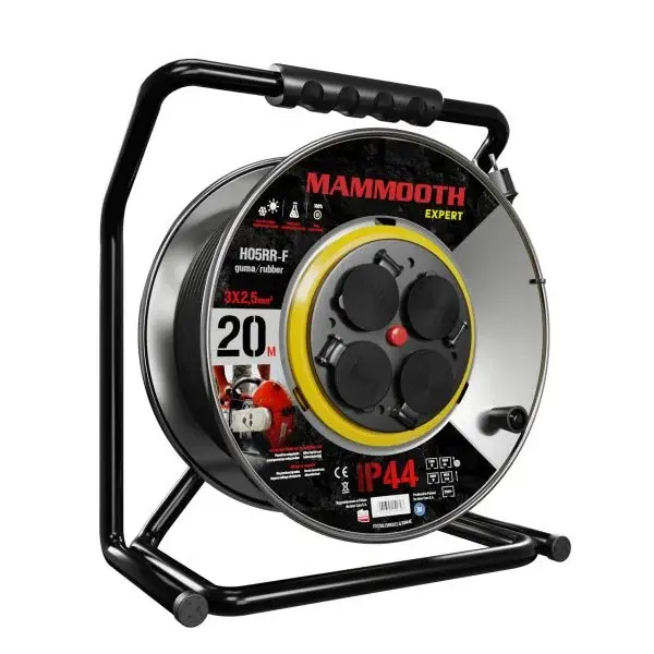 Prelungitor electric 20m, 230V, 3x2,5mm ², numar prize 230V x 4buc. E, 1380 3680W, IP44, drum metal