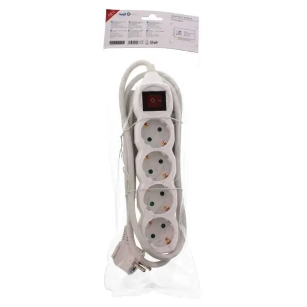 Prelungitor Electric cu Intrerupator, 4 Prize, Sectiune Cablu 3 x 1.5mm2, Lungime 1.5 m, Well