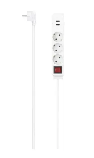 Prelungitor Hama 223181, 3 prize, USB-A 17 W, 1.4 m (Alb)