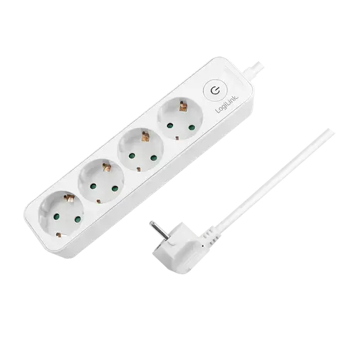 Prelungitor LogiLink LPS245, cu intrerupator iluminat, 4 prize, IP20, H05VV-F 3G 1.5 mm², cordon 1.5m, Alb