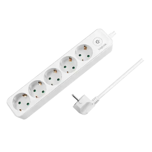 Prelungitor LogiLink LPS246, cu intrerupator iluminat, 5 prize, IP20, H05VV-F 3G 1.5 mm², cordon 1.5m, Alb