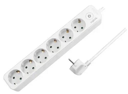 Prelungitor LogiLink LPS247, 6 prize, max. 3500 W, buton intrerupator iluminat, IP20, 1.5m (Alb)