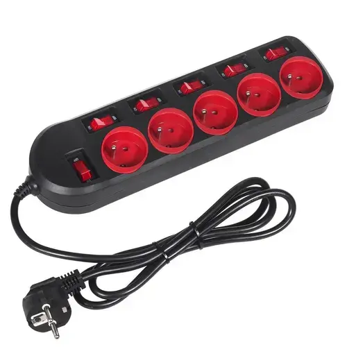 Prelungitor Maclean MCE204, alimentare retea, 1.5m, 5 prize, 250V /10A , cu intrerupatoare, Negru