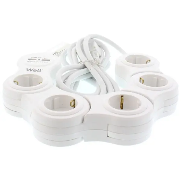Prelungitor reglabil 5 prize 3M cablu 3xG1.5mm2 cu incarcator USB, Well EXTSR-5S3M-USB-WL