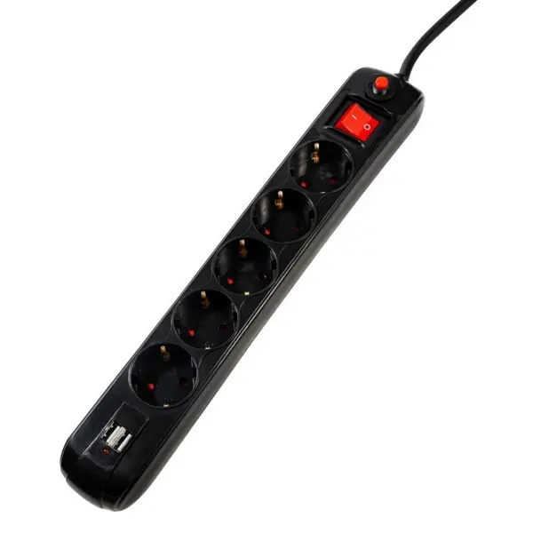 Prelungitor SPACER Schuko x5 16A USB PP-5-18B-USB