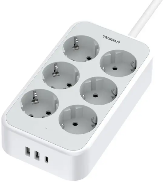 prelungitor tessan ts-ps02de, 6 prize, 2 x usb-a, 1x usb-c, incarcare rapida 25w