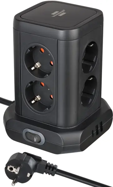 Prelungitor tip coloană Brennenstuhl - 8 prize , 2x USB A & 1x USB C, 2 m, negru