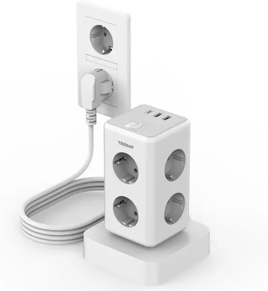 prelungitor tip turn tessan ts-306ts-c, 6 prize, 2 usb, 1 usb-c, 3a, cablu 2m