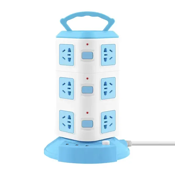 Prelungitor turn / vertical cu 12 Prize 3 porturi USB, 3 Intrerupatoare, alb/albastru