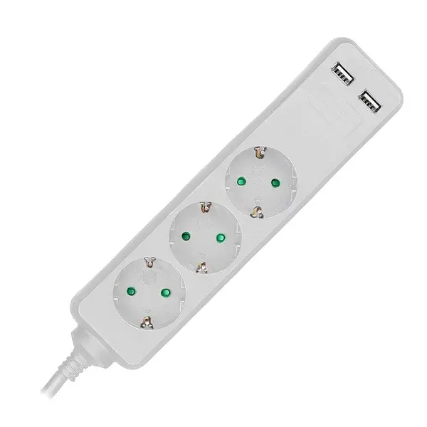 Prelungitor V-tac, 3 cai + 2 USB, 1.5 m, 3G1.5mm², alb, SKU-8774