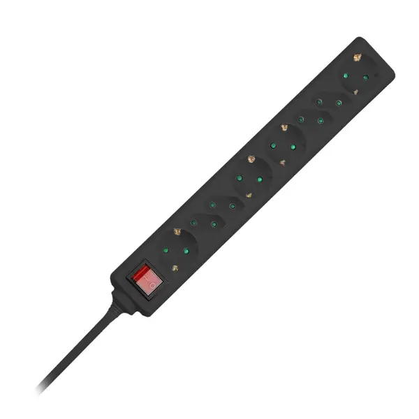 Prelungitor V-tac, 8 cai cu intrerupator, 1.5 m, 3G1.5 mm², negru, SKU-8773