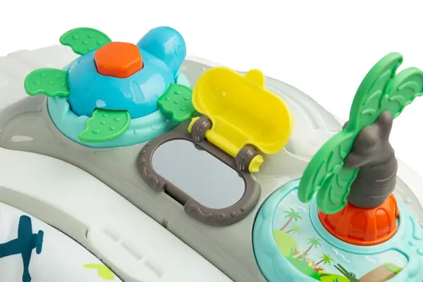 Premergator 2in1 pentru copii Toyz Surf Fly, Roti pivotante, Model pliabil, Scaun reglabil pe inaltime, Spatar inalt, Husa detasabila, Opritoare din cauciuc,Panou cu jucarii interactive detasabil,de la 6 luni pana la 12kg