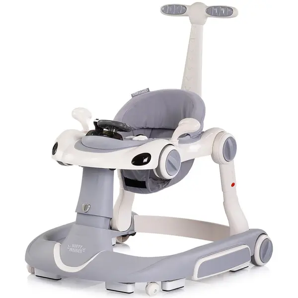 Premergator 5 in 1 pentru copii Chipolino Happy Walker Grey cu sezut ajustabil pe inaltime, maner parental detasabil, panou muzical