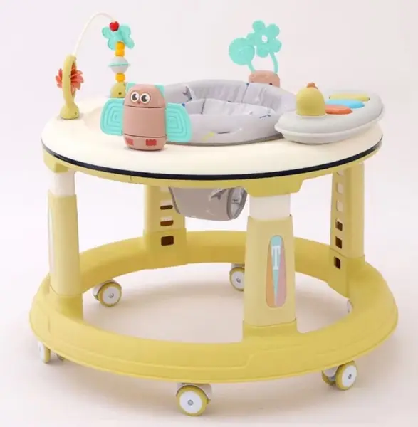 Premergator bebelusi Little Mom Activity Yellow, pliabil, educational, cu panou interactiv, sezut rotativ 360 grade, roti pivotante silentioase, dimensiune 68 x 68 x 50 cm