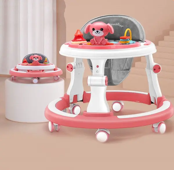 Premergator pentru copii Little Mom Pink, cu panou interactiv detasabil cu sunete si lumini, sezut cu spatar inalt, roti silentioase, prevazut cu maner de sustinereimpingere