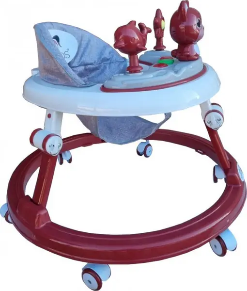 Premergator reglabil in 6 trepte de inaltime Novokids Happy Kitty Rosu, cu melodii, pliabil, greutate admisa 20 kg, roti silentioase
