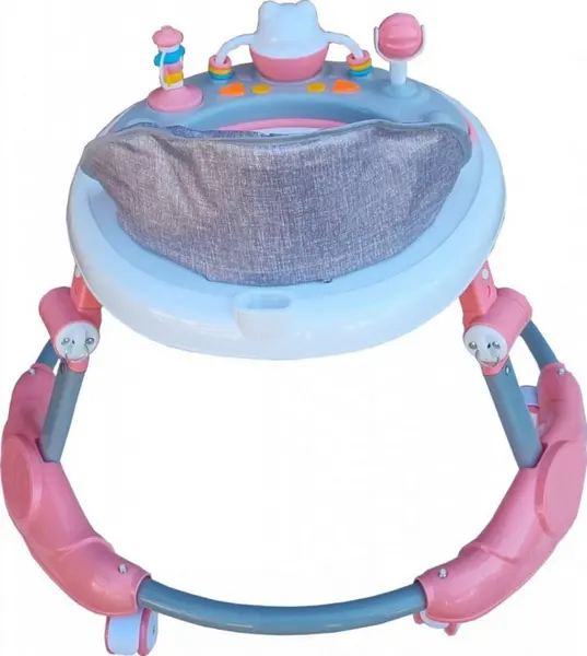 Premergator reglabil in 6 trepte de inaltime Novokids Little Kitty Roz, cu melodii, pliabil, greutate admisa 20 kg, roti silentioase