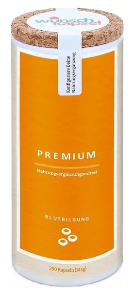 Premium Blutbildung – formulă împotriva anemiei și oboselii, 290 capsule, Wunschkapsel