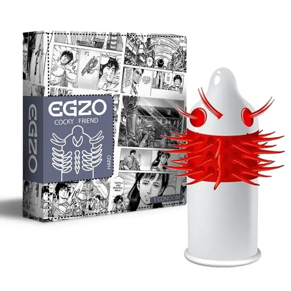 Prezervativ Egzo – Ugly Coyote, cu textură țepoasă pentru stimulare intensă, 1 bucată