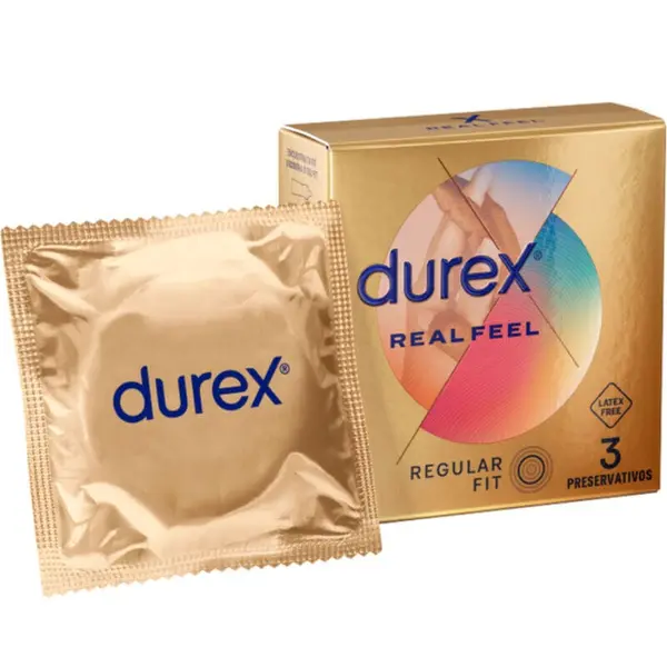 Prezervative Durex – Real Feel, latex-free, senzație naturală „piele pe piele”, ultra-sensibile, 3 bucăți