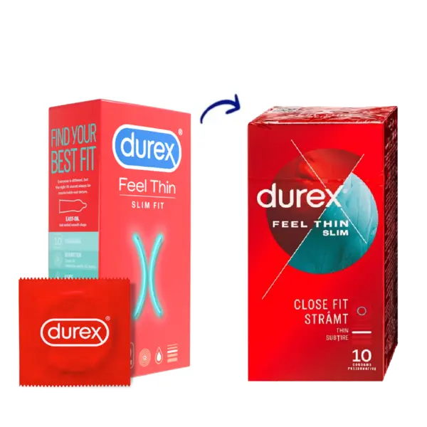 Prezervative Feel Thin Slim Fit, 10 bucati, Durex