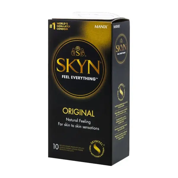 Prezervative MANIX Skyn Original, fără latex, lubrifiate, subțiri și rezistente, diametru 53 mm, 10 bucăți