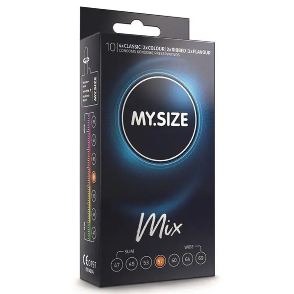 Prezervative MY.SIZE MIX - Condoms 57 mm, ultra-subțiri, pentru confort personalizat și sensibilitate maximă, 10 bucăți