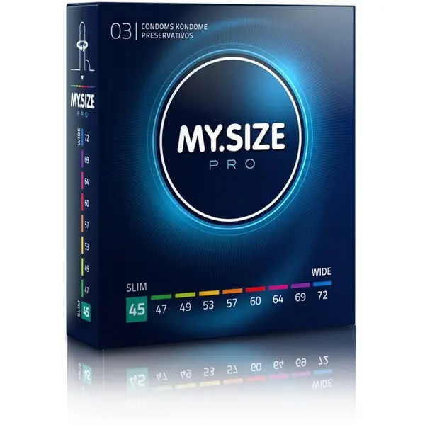 Prezervative MY.SIZE PRO – Condoms 45 mm, ultra-subțiri, pentru confort personalizat și sensibilitate maximă, 3 bucăți