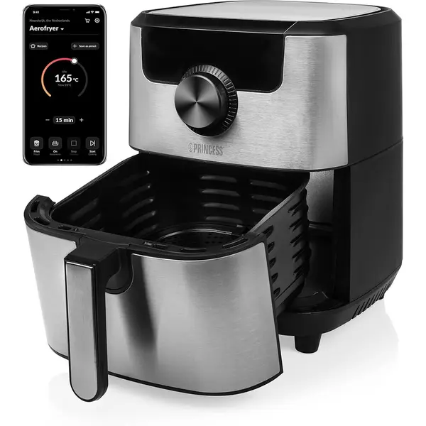 PRINCESS Aerofryer Smarte Princess 182037, 4,5 l, 1,2 kg, aer cald, 1500W, 8 programe coacere, Argintiu