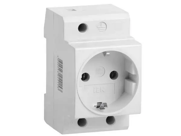 Priza 2P+E, 16A, 250V, montare pe sina DIN 35mm, IP20, 76x 45x 45mm, alb, IEK MRD10-16