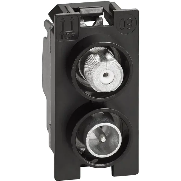 Priza coaxiala directa demixata pentru instalatii aeriene Bticino Living Now K4214D, alb, negru, nisip