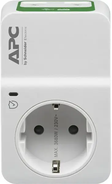 Priza cu protectie APC Essential SurgeArrest, 1x Schuko, 2x USB (Alb)