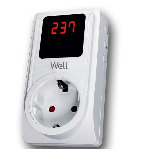 Priza cu protectie supratensiune si subtensiune, ecran digital, stecher schuko, well