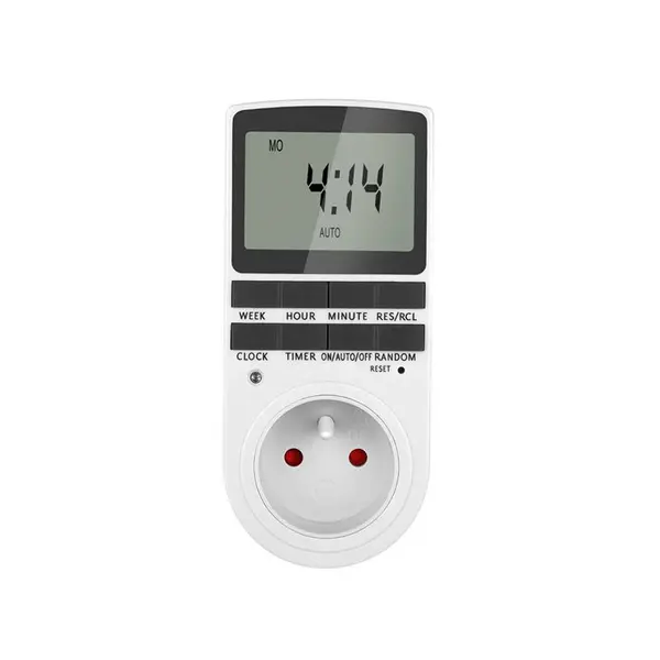 Priza digitala programabila 230V, 16A, 3680W, LCD, 8 butoane, alba, RTV0400049