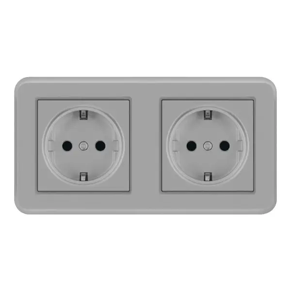 Priza Dubla De Perete Incastrata Techstar® TS-PC, 110-250V, 16A, Ignifuga, 80x151mm, Gri