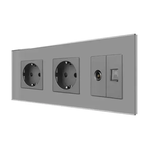 Priza Dubla Schuko + TV + Internet cu Rama Din Sticla LUXION