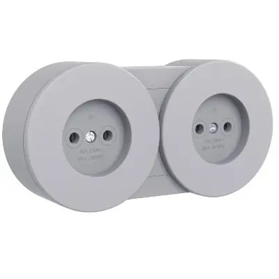 Priza fara CP dubla modulara PT xOne Ovivo OV00926, 16A, 250V, IP54, gri