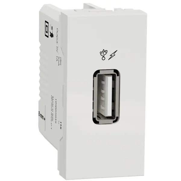 Priza incarcare USB 1A 1 modul Schneider Noua Unica NU342818, alb